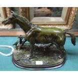 A bronze of a horse After Mene with applied green patination,