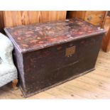 An unusual and large early 19th Century Oriental decorated blanket box