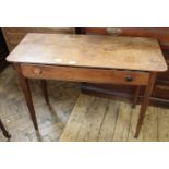 A 19th Century oak single drawer side table on tapered legs