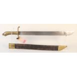 A Prussian model 1855 Infantry Pioneers short sword with brass mounted leather scabbard,