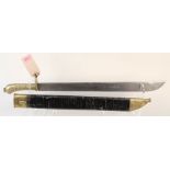 A Prussian model 1855 Infantry Pioneers short sword with brass mounted leather scabbard (N.B.