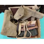 A mixed lot including two WWII webbing holsters, map case,