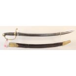 A British Constabulary hanger with brass mounted leather scabbard,