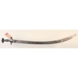 An Indian Tulwar, 33" overall with a 29 1/2" blade that has a double fuller,