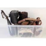 One box of mixed leather military items including gaiters, belts,