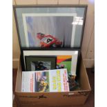 Moto G.P. and motorcycling items including signed action photos, K.