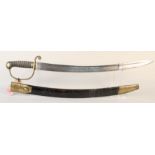 A British Constabulary hanger with brass mounted leather scabbard, mid 19th Century,