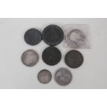 Coins including 1819 crown, 1816 and 1825 half crowns, 1787 shilling,