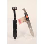 A 'Hitler Youth' style knife with sawback blade and bearing Swiss badge to grip,