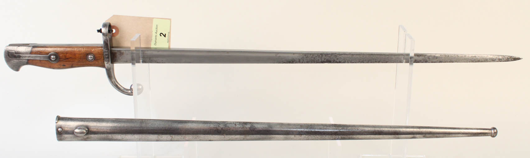 A Belgium model 1882 Epee bayonet with scabbard (for the Comblain rifle)