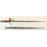 A Belgium model 1882 Epee bayonet with scabbard (for the Comblain rifle)