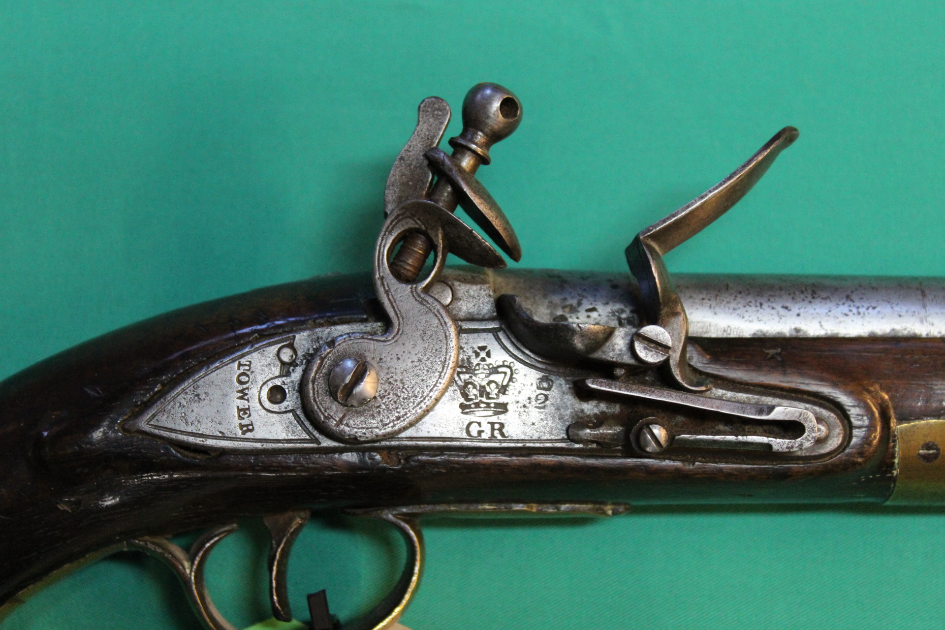 A 'new land model' cavalry Flintlock pistol of approx 16 bore, lock marked crown over G.R. - Image 2 of 2