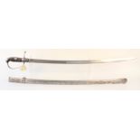 An early 19th Century Cavalry sabre with scabbard (possibly Turkish)