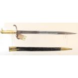 A German (Prussian) model 1871 Infantry bayonet unit marked with brass mounted leather scabbard