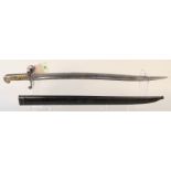 A French model 1842 brass hilted sabre bayonet with scabbard