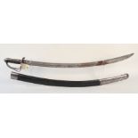 An Indian 'issue' Cavalry Troopers sabre, circa 1850 with leather scabbard, blade marked W.C.