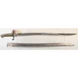 A British model 1853 Artillery brass hilted sword bayonet with scabbard (for Enfield P1853