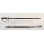A British model 1821 Artillery Officers sword with steel scabbard,
