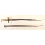 An Egyptian brass hilted sabre bayonet with scabbard for Remington rolling block (1867)