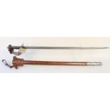 A British 1895 patt Infantry Officers sword with leather scabbard,