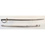 A British 1853 patt Cavalry Troopers sword with scabbard, hilt marked D.Y.C.