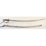 A U.S.A. model 1860 Cavalry sabre with scabbard, this period Civil War sword is marked U.S. 1864 A.