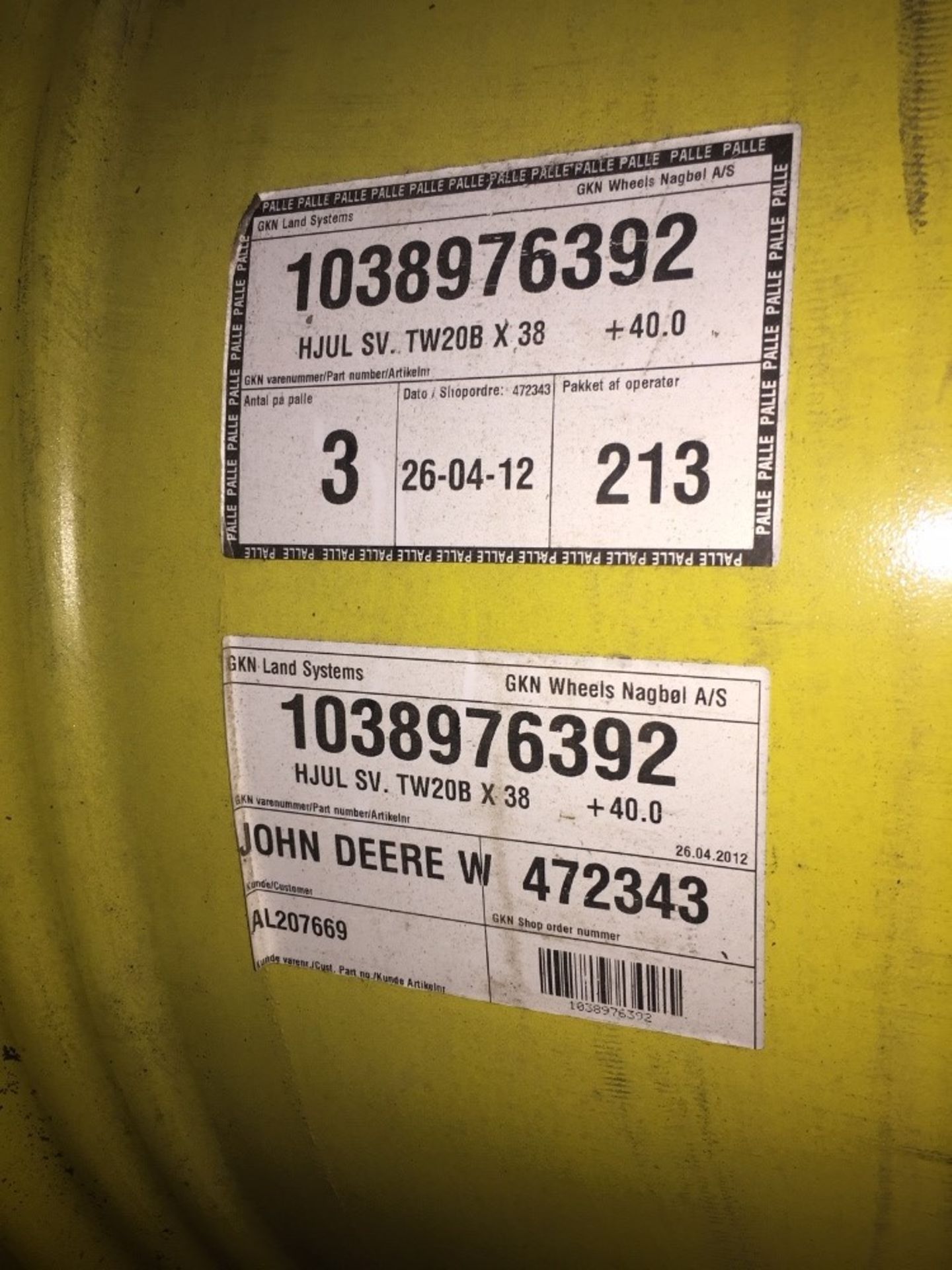Pair of 600/85R38 Wheel rims, JD yellow, - Image 2 of 4