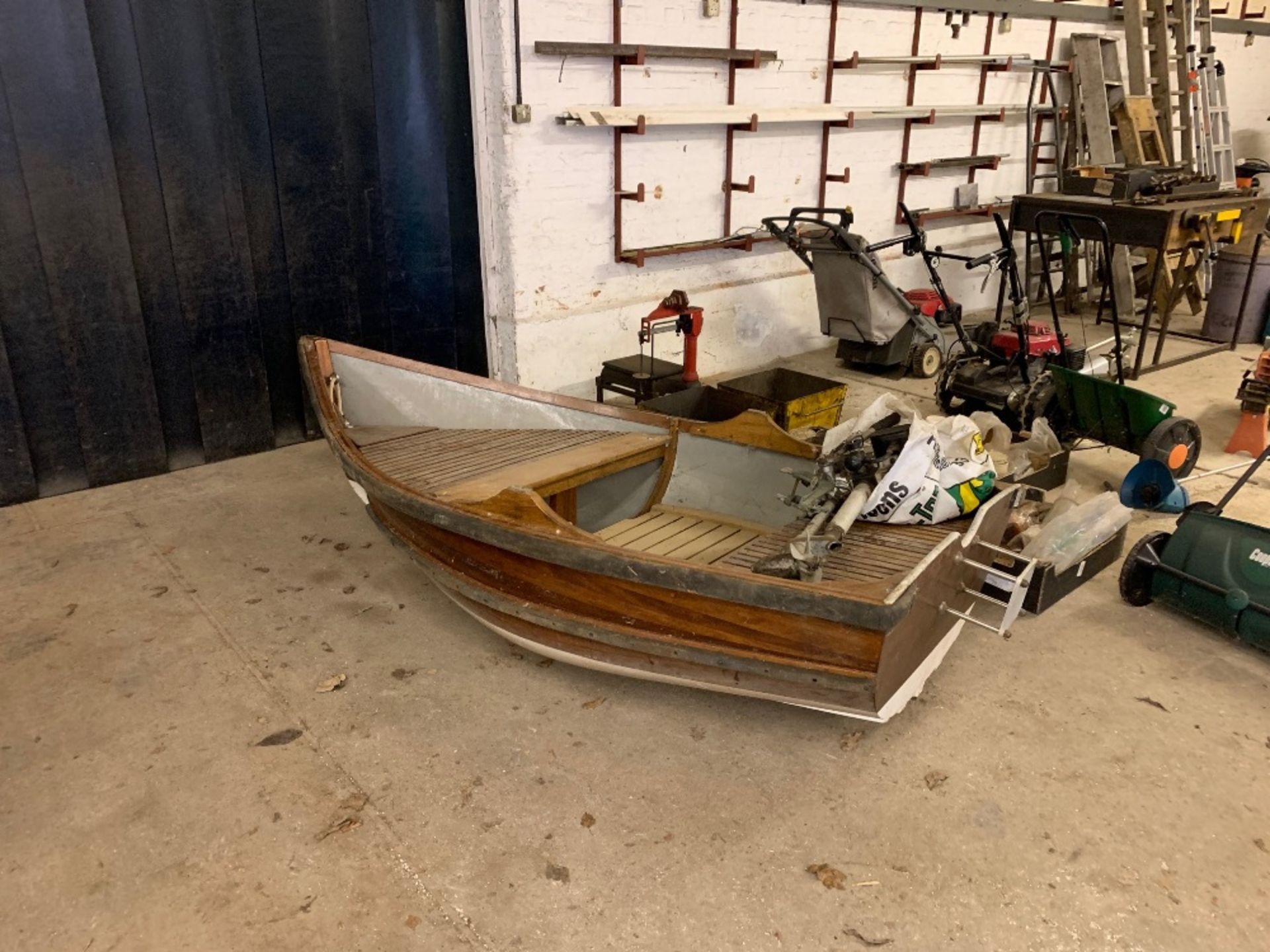 Bespoke Iroko strip built dingy/ yacht tender with British Seagull outboard motor included - Image 2 of 3