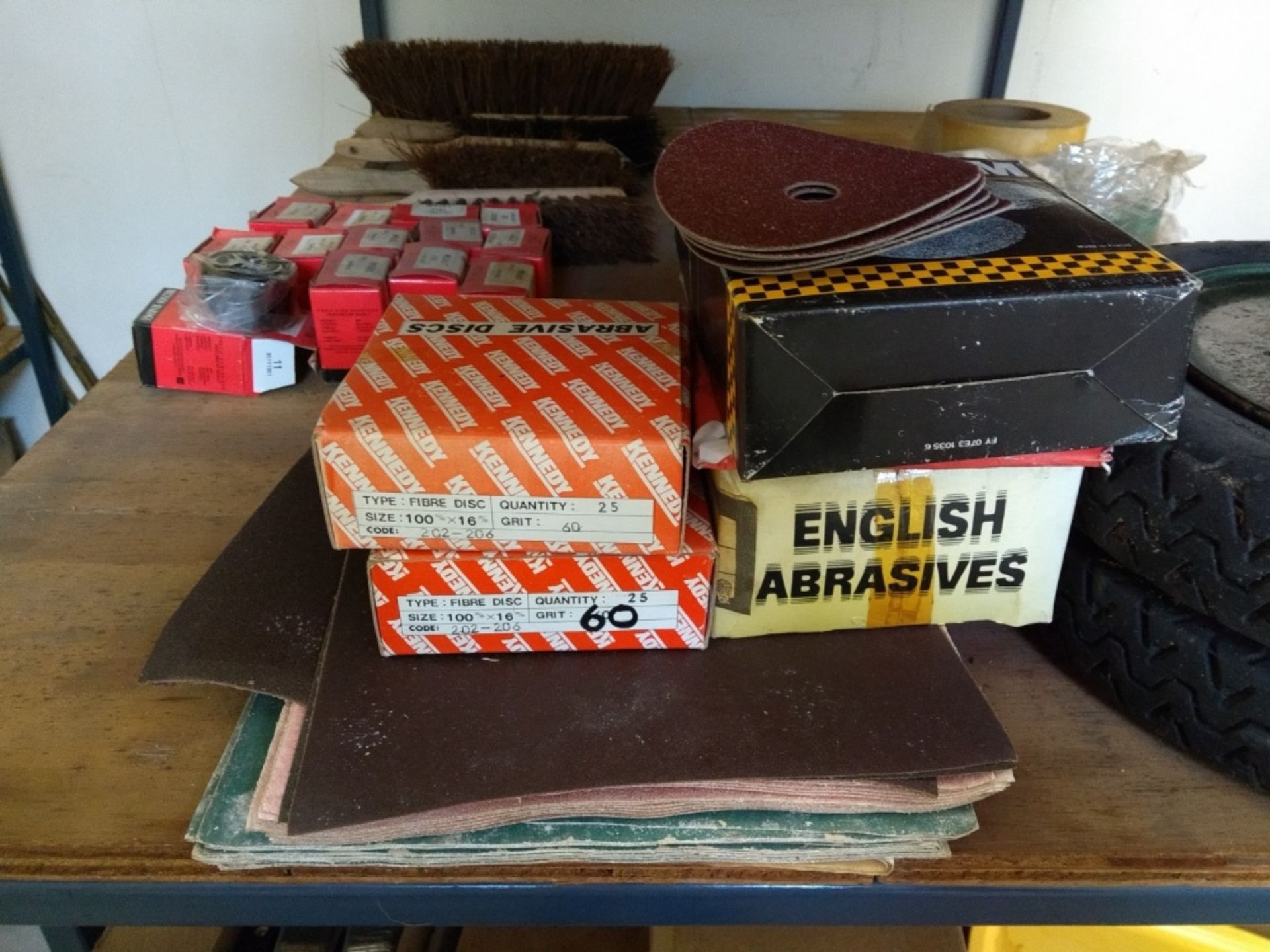Boxes of abrasive discs and sandpaper