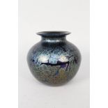 A Royal Brierley globular iridescent glass vase
