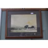 Peter Burman watercolour of a Suffolk landscape,