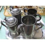 Two Victorian pewter steins,