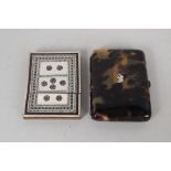 A card case with multi decorative inlay plus a faux tortoiseshell cigarette case with a similar