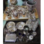 A large quantity of silver plated items including teapots, milk jugs, sauce boats, cruet sets,