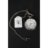 A gents silver pocket watch with sub seconds dial and small silver watch chain