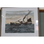 Perry Brod watercolour of Lowestoft Steam Drifter LT210 Kessingland,