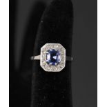 A sapphire and diamond Art Deco style platinum set cluster ring,