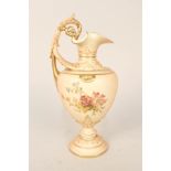 A Royal Worcester blush ivory floral painted ewer, style 1309, 1903,