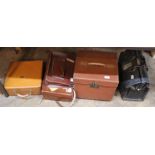 A leather hat box, drinks case,