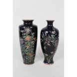 WITHDRAWN Two blue ground Japanese cloisonne vases,