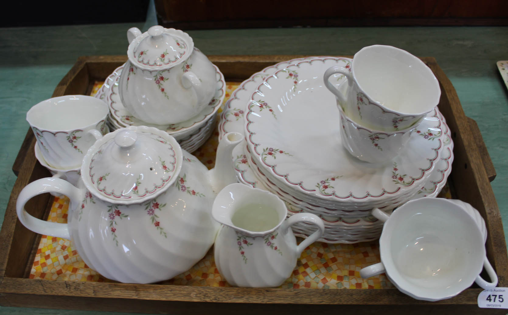 A Wedgwood pink garland part dinner and tea set