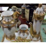 Continental gilt porcelain coffee ewer and vases