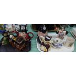 Various ornamental teapots plus other china (two trays)