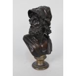 A bronze bust of Hercules on brass socle,