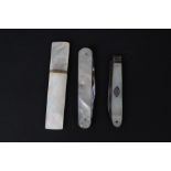 A silver bladed mother of pearl fruit knife,