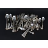 A part canteen of silver Kings pattern cutlery consisting of twelve dinner forks,