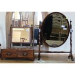 A Regency mahogany two drawer toilet mirror and oval dressing mirror