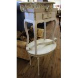 A French style white and gilt painted console table and two others tables