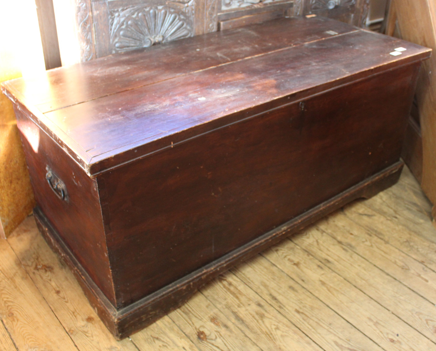 A large Victorian stained pine blanket box