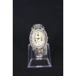 A lady's silver wristwatch set with marcasite stones